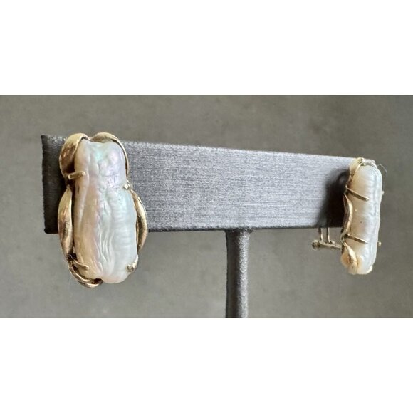 Vintage BAROQUE PEARL SET - Earrings Pendant Bracelet in 14K GOLD Luminous Keshi - Picture 8 of 11